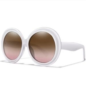White Round Frame Sunglasses with Brown To Pink  Gradient Lenses